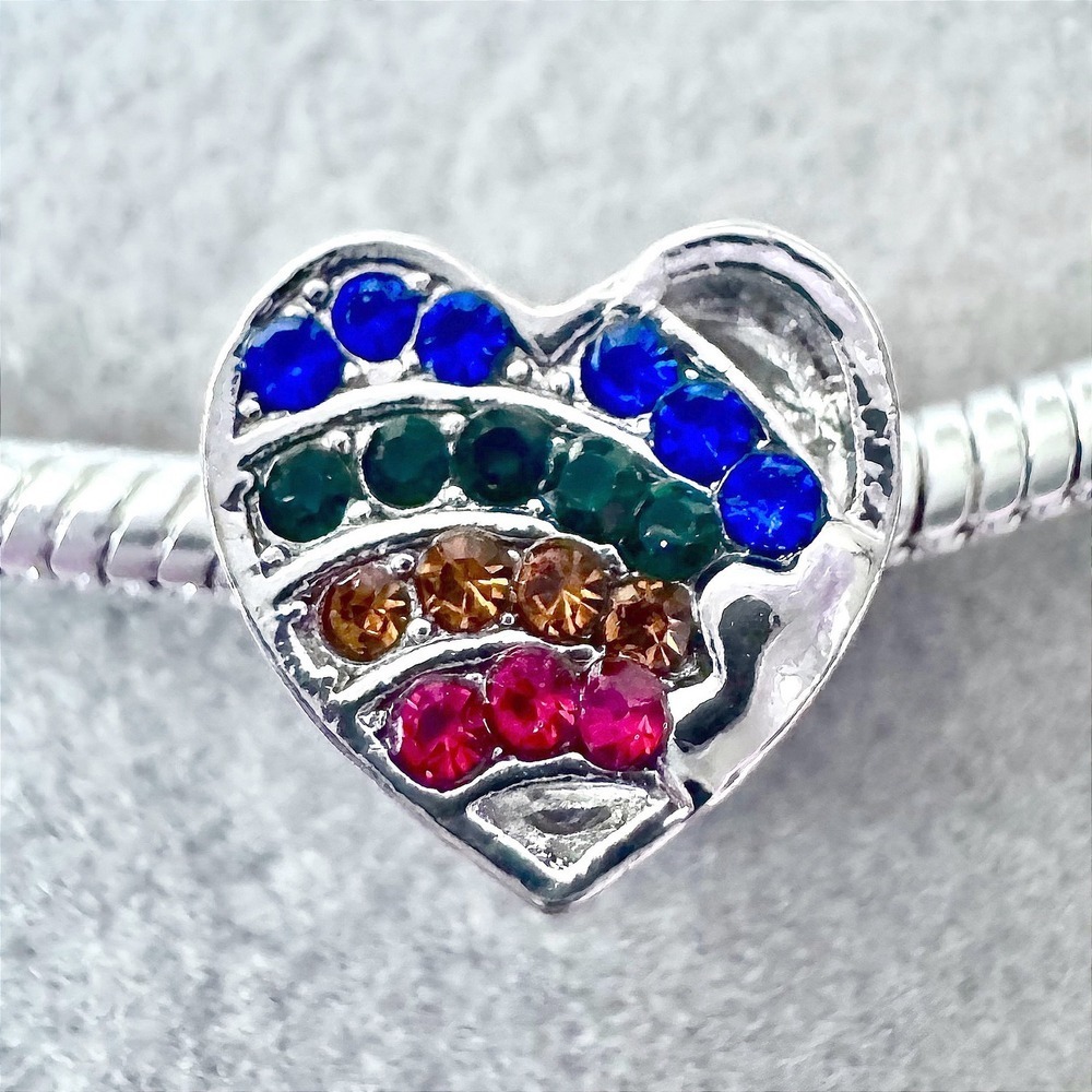 Rainbow Heart Bead European Charm fits PANDORA